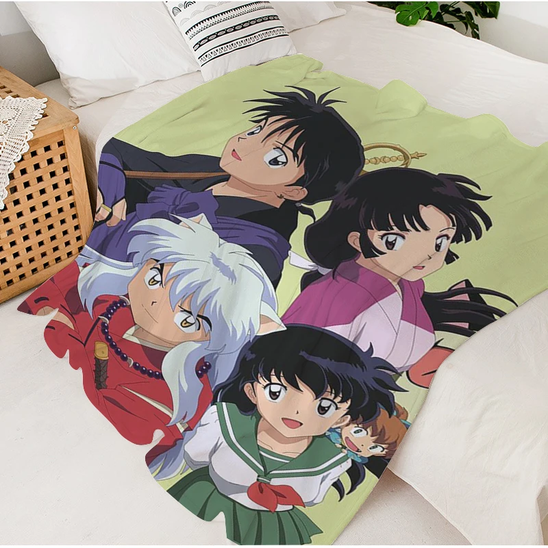 Anime Bed Blanket Sofa Winter Warm D-Inuyasha Microfiber Bedding Knee Fleece Camping Nap Flannel Fluffy Soft Blankets King Size