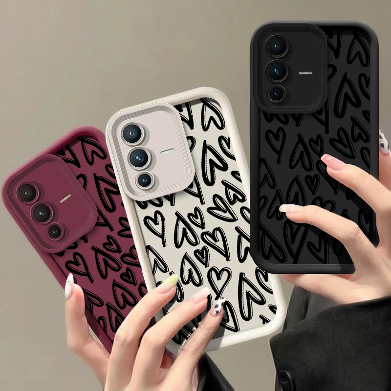 جراب هاتف لهاتف Vivo V60 V50 V29 V27E V27 V25 V40 Pro V30 SE V30E V29E V23 V23E V20 Pro غطاء سيليكون بنمط قلب الحب