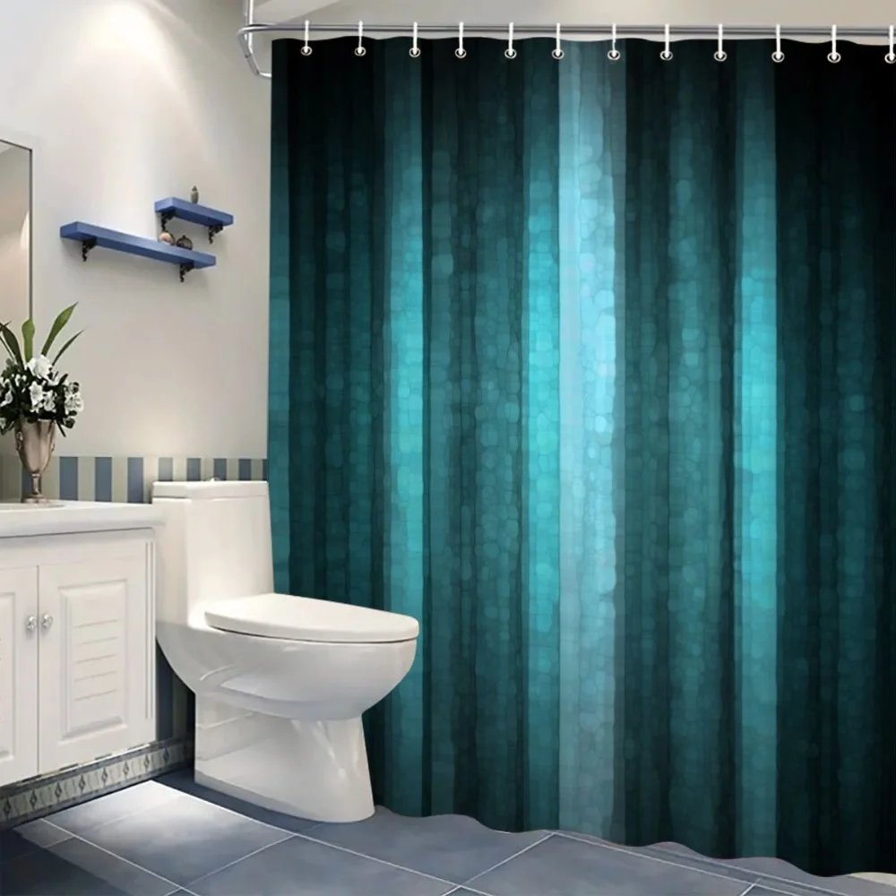 

Elegant Teal Ombre Print Waterproof Shower Curtain for Bathroom, Modern Abstract Design High-End Toilet Partition Curtain