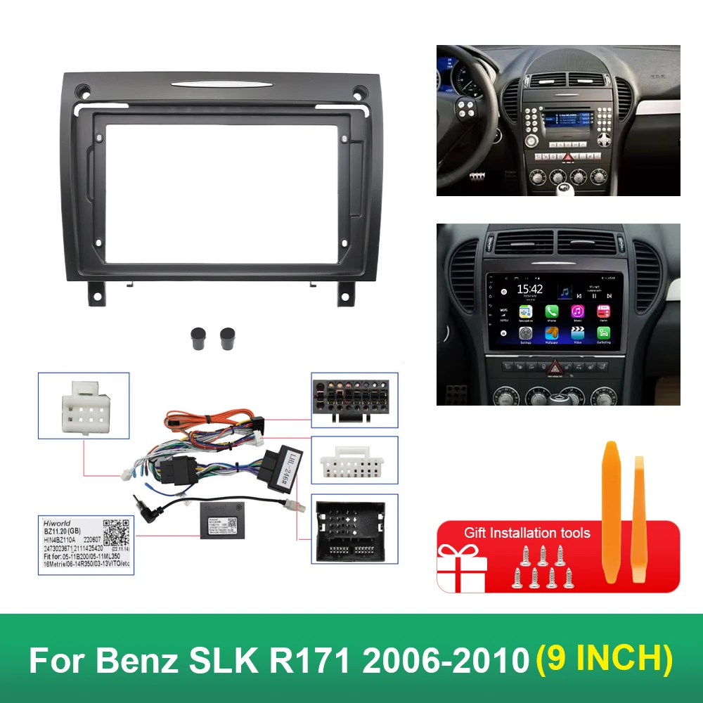 

9 Inch 22.86cm for Benz SLK R171 2006-2010 Car Frame Fascia Adapter Canbus Box Decoder Android Radio Dash Fitting Pane Kit
