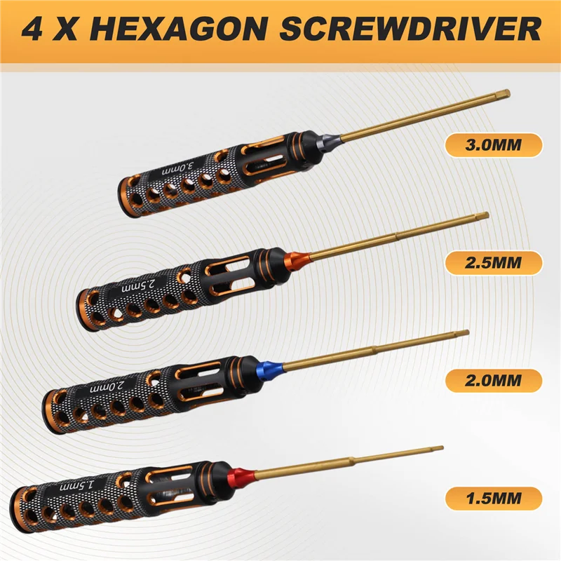 A72T 4Pcs/Set Titanium Plating 1.5Mm/2Mm/2.5Mm/3Mm Hexagon Screwdriver Screw Driver Tool For Rc Model Car Boat Airplane
