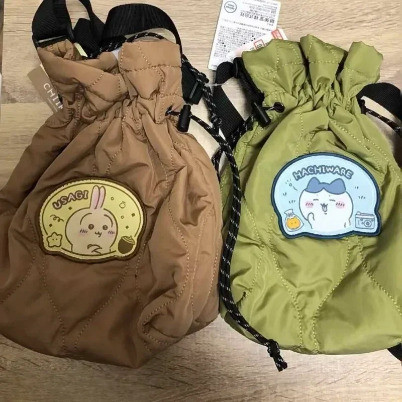 Chiikawa Anime Kawaii 2024 Winter Embroidered Drawstring Bucket Bag Hachiware Usagi Storage Cartoon Crossbody Bag Birthday Gift