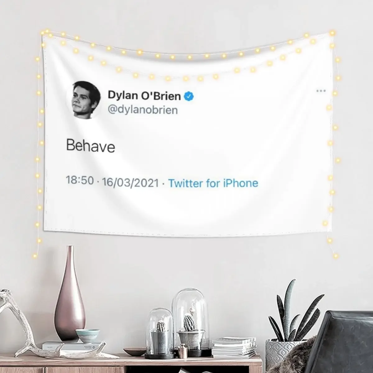 dylan o’brien behave tweet Tapestry Room Decoration Aesthetic Home Decorations Aesthetic Wall Decorations Tapestry