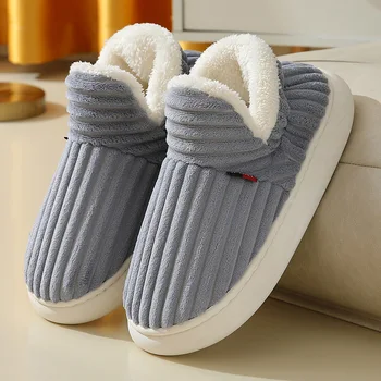 Comwarm inverno fuzzy chinelos masculinos casa de pelúcia interior sapatos ao ar livre antiderrapante pele botas de algodão sola macia quente sapatos de pele macia