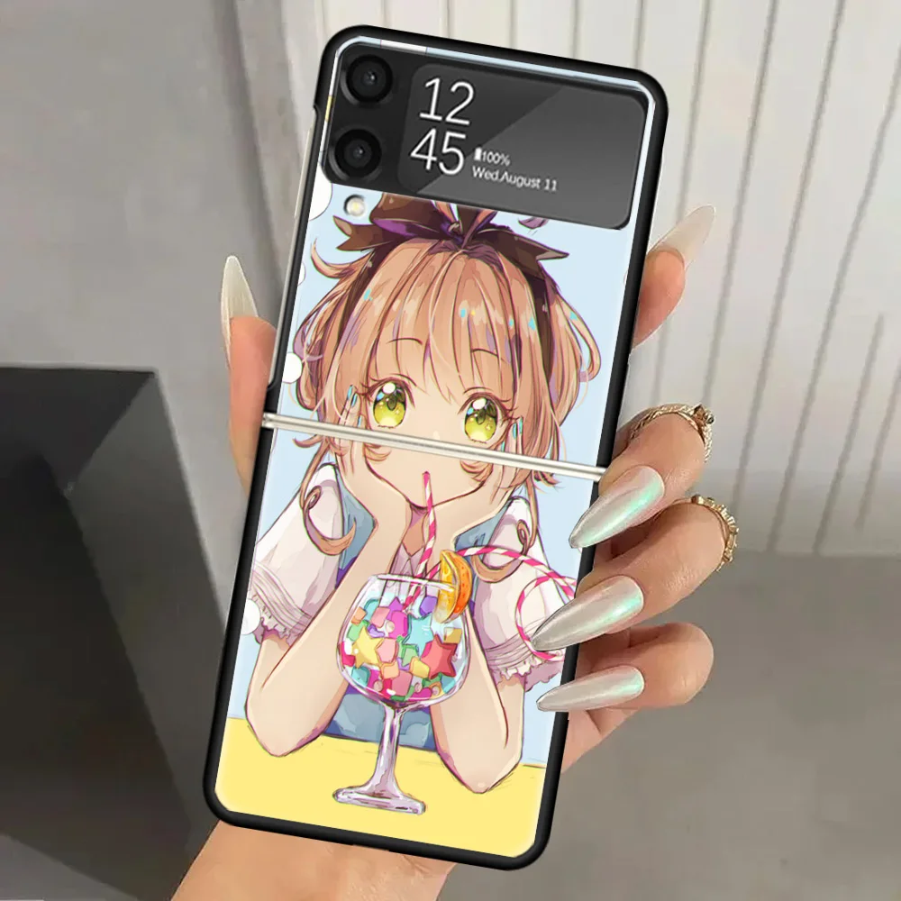 CardCaptor Sakura Anime Hard PC Phone Case For Samsung Galaxy Z Flip 6 5 4 3 Black Cover ZFlip6 Flip5 Flip4 5G Foldable Print Ca