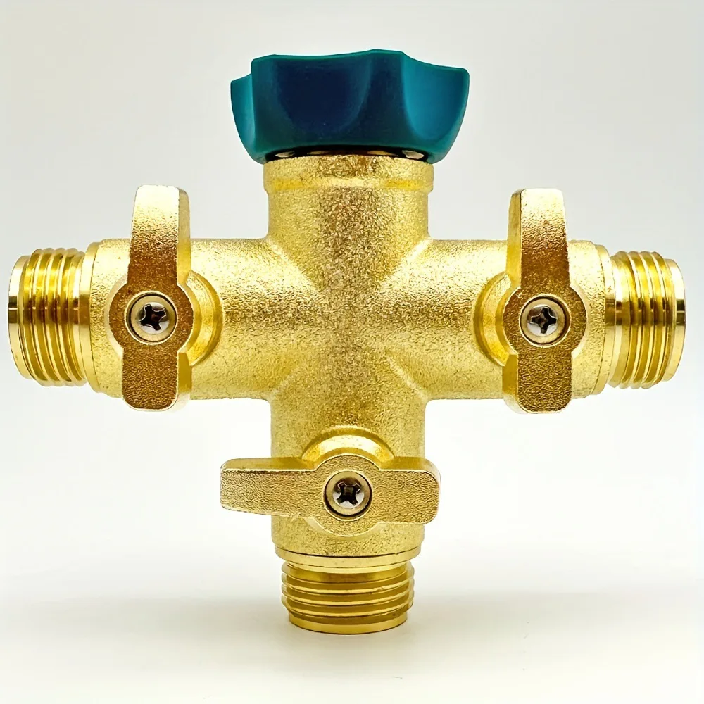 Garden Aluminum Copper Plated Three-way Ball Valve Diverter, Garden Faucet One-out Three-way Water Diverter, Cross Joint
