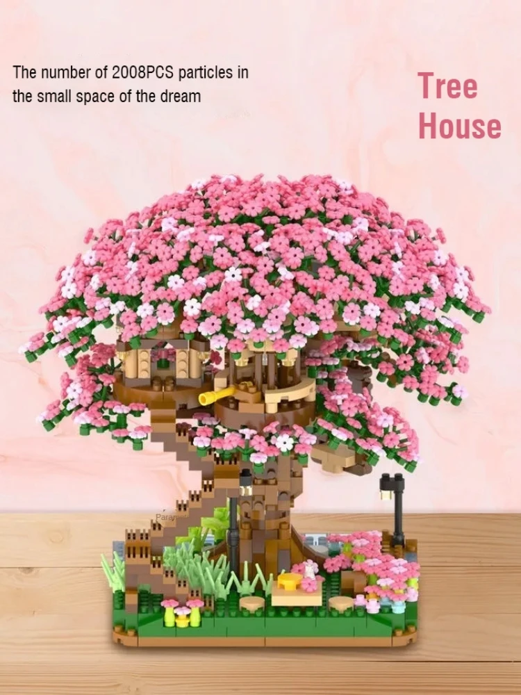 Romantico fiore albero casetta blocchi di costruzione fai da te casa sull'albero modello mattoni set assemblare giocattolo per ragazze adulte decorazione regalo di Natale