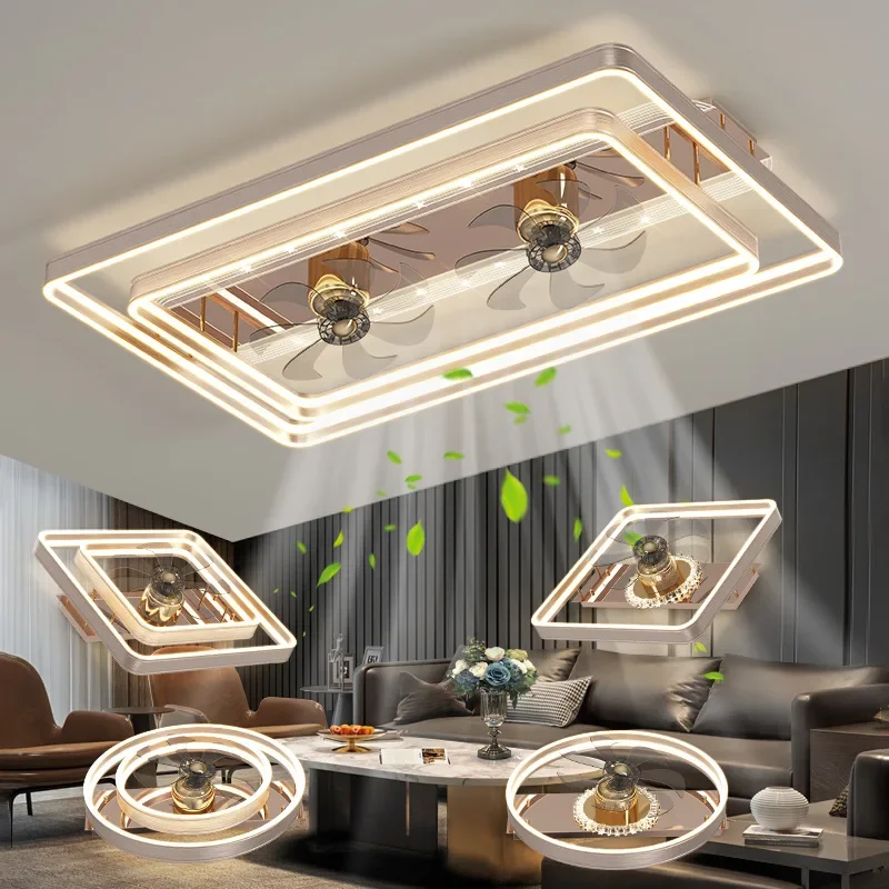 Intelligent shaking head ceiling fan light, household living room dining room frequency conversion copper