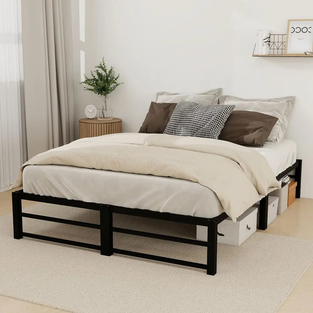 Cama Matrimonial Diseño Sin Tornillos 190x135x30CM, Marco de Metal con Plataforma, Gran Espacio de Almacenamiento, Base de Cama