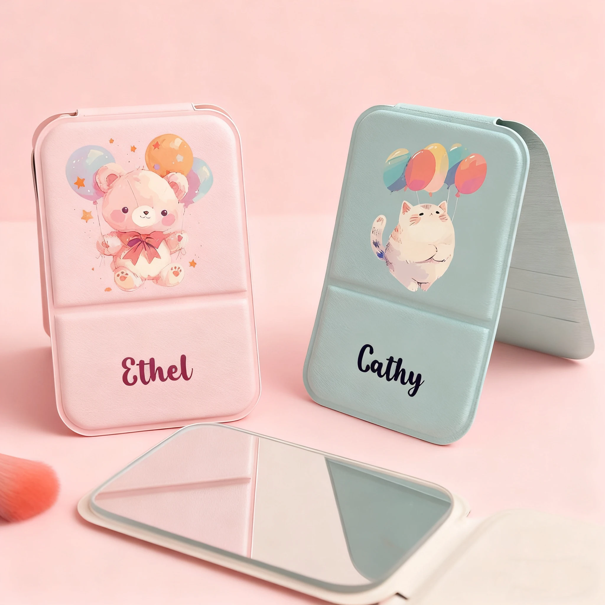 1pc Creative Bear Personalizeable Mirror With Name Party Gift Cat Customized Makeup Mirror Wedding Guest Gifts