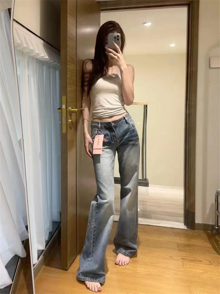 

Tall Women's Loose Fit Slimming High Waist Bell Bottom Jeans American Vintage Straight Leg Floor Length Low Waist Pants