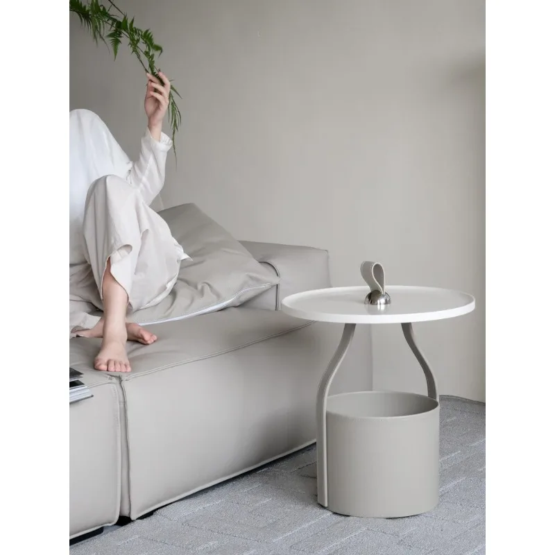 Creative Art Handmade Saddle Leather Sofa Edge Few Light Luxury Hand Carry Coffee Table