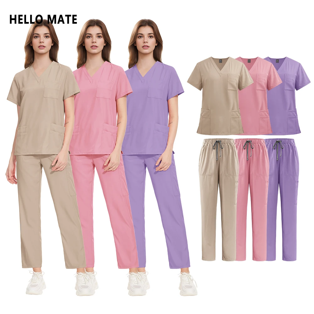 

Women Surgical Scrubs Uniforms Nurse Uniform Medical Doctor Set Hospital Dental Clinic Work Clothes Dentist Overalls Accessories