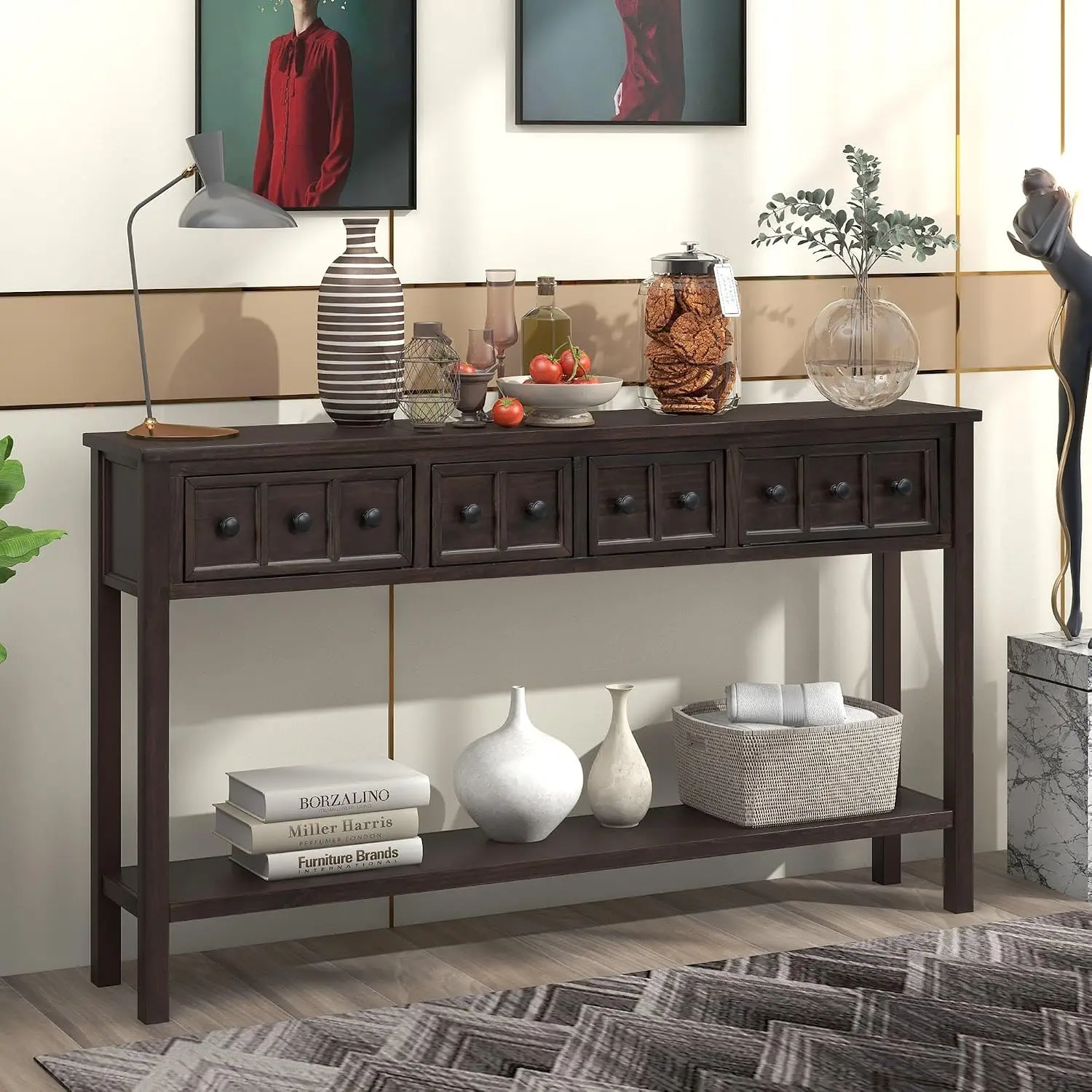 Rustic Farmhouse Console Table with Drawers