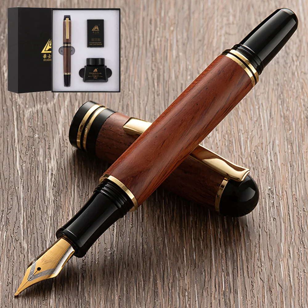 

Luxury Wooden Fountain Pen Set - Hand-Polished Solid Wood Pen, Dual-Color Nib, Gift Box, for Graduation, Birthday, or Business