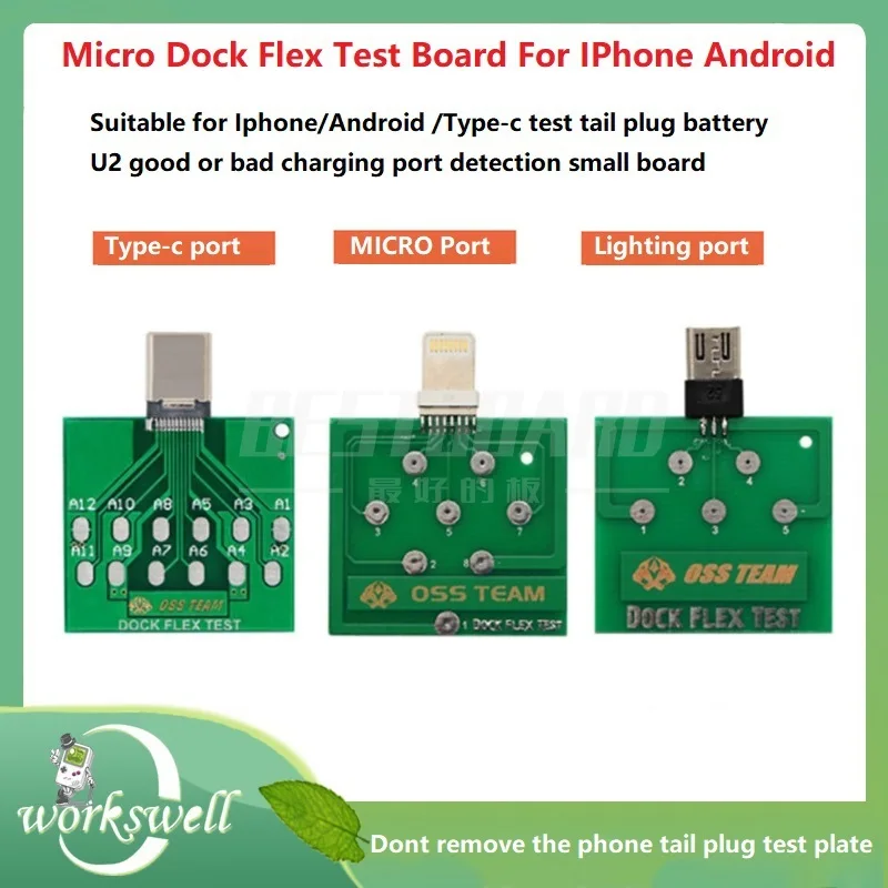 OSS Micro USB Dock Flex Test Board for Iphone/Android /Type-c Test Tail Plug Battery Free Disassembly U2 Charging Port Detection