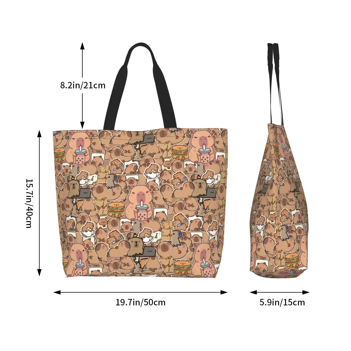 Los Capibara Cute Capybara Animal Shopping Tote Bag Canvas Large Capacity Shoulder Bags Shopper Grocery Handbag for Women