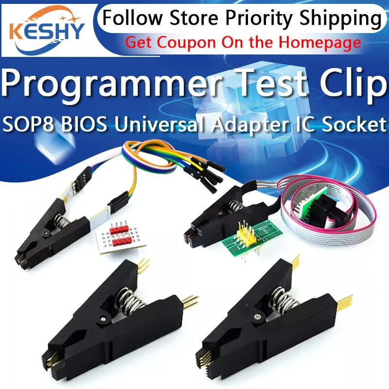 Programmer Test clip SOP8 Eight-pin BIOS clip Wide and narrow body 8-pin universal clip Adapter clip IC Socket Burning chip clip