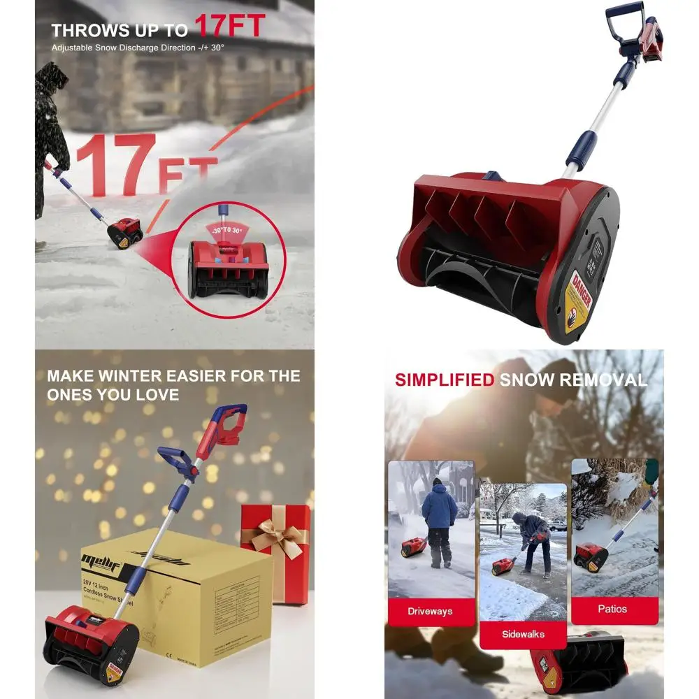 

18V Cordless Snow Shovel, 12 Brushless Electric Snow Thrower with Adjustable Handle and Deflector, Includes 4.0Ah Battery and Qu