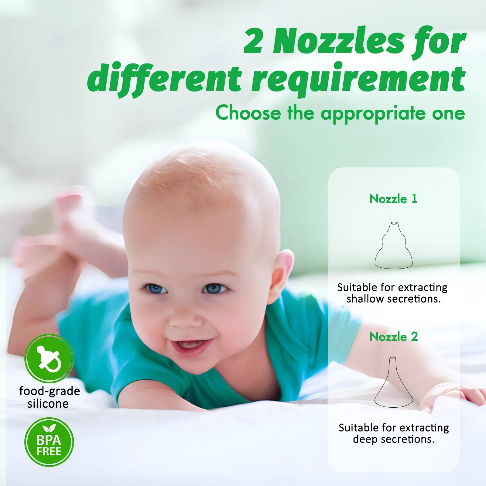 Baby Nasal Aspirator with 9 Suction Levels, Rechargeable Snot Sucker for Newborns, 2 Silicone Nozzles, Music & Night Light