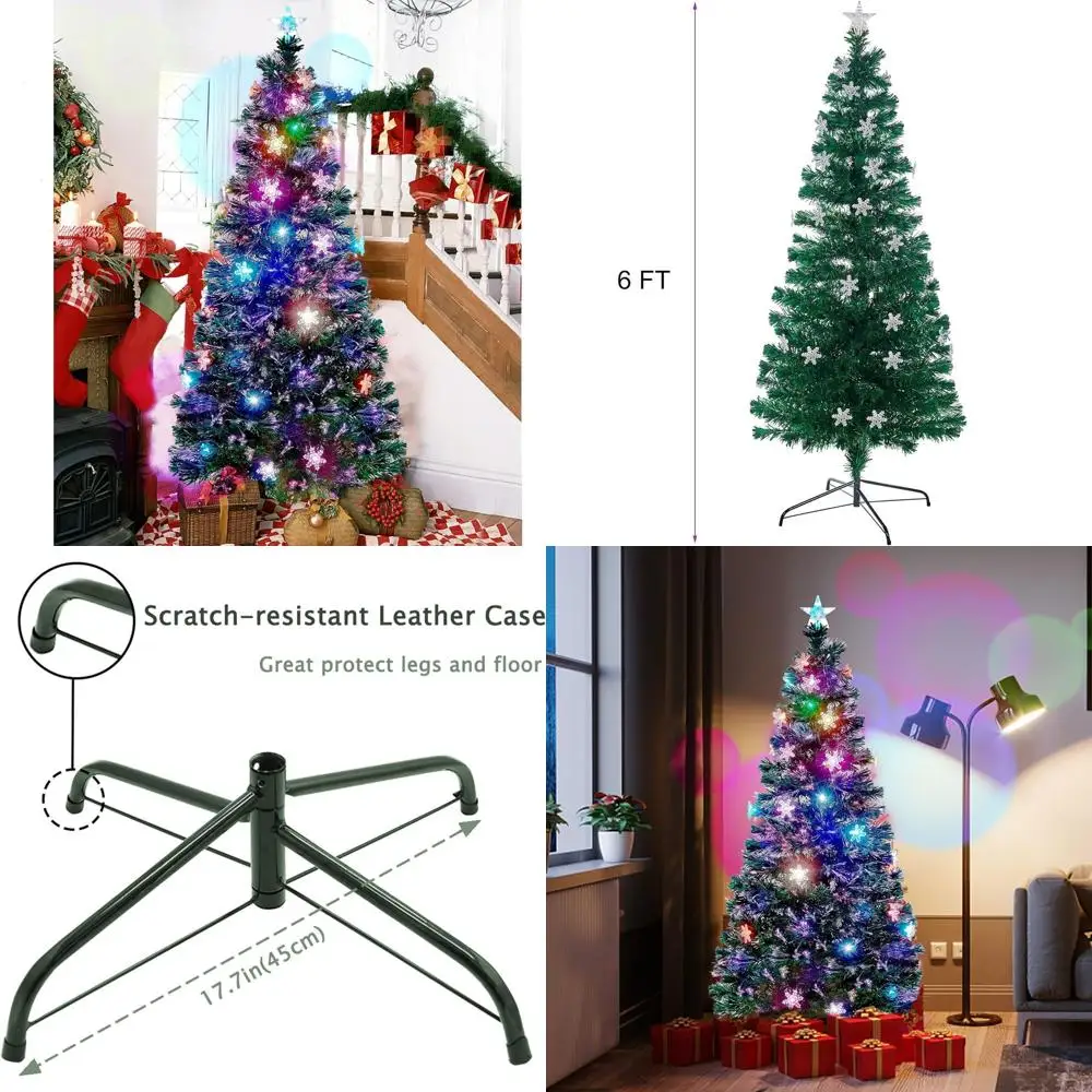 

6ft Pre-Lit Fiber Optic Christmas Tree with RGB LED Lights, Snow and Star Topper, Artificial Xmas Tree on Metal Stand