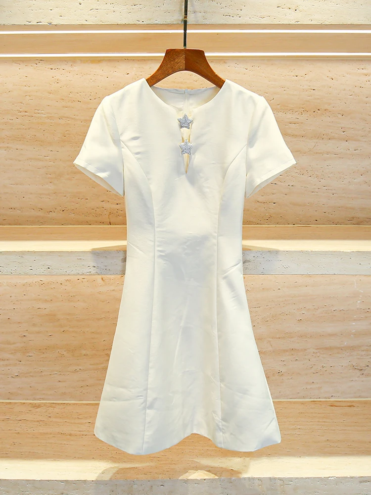 Spódnica South Oil High-End Women's Summer 2024 Star Nail Drill White Waist-Cinching ort Dr Ele Commute High Waist A-Line Skirt