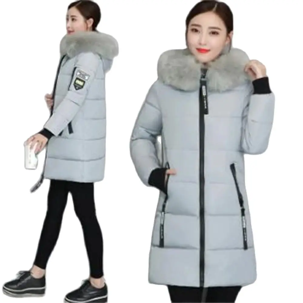 Winter Jacket 2024 Korean Women Parka Big Fur Collar Hooded Thick Warm Long Female Coat Casual Outwear Down Cotton Jacket Parkas