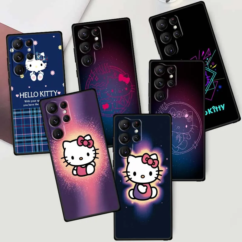

Sanrio Luxury Hello Kitty Art For Samsung Galaxy S25 S24 S23 S22 S21 S20 S10 Ultra Plus FE 5G Black Soft TPU Cover Phone Case