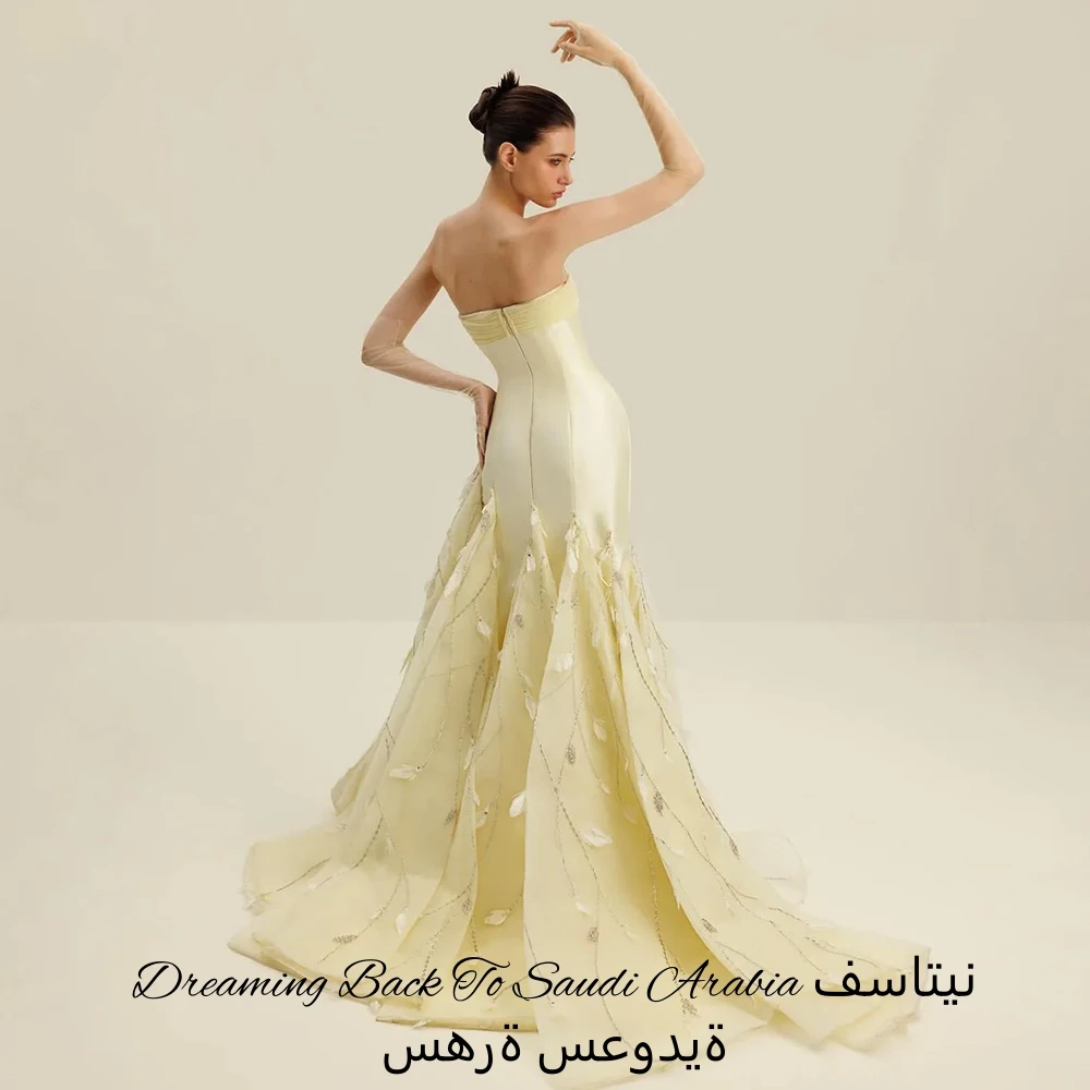 Elegant Yellow Organza Beading Evening Dress Customized Mermaid Sleeveless Modern Celebrity Gowns High Quality Satin Prom Dress image 2