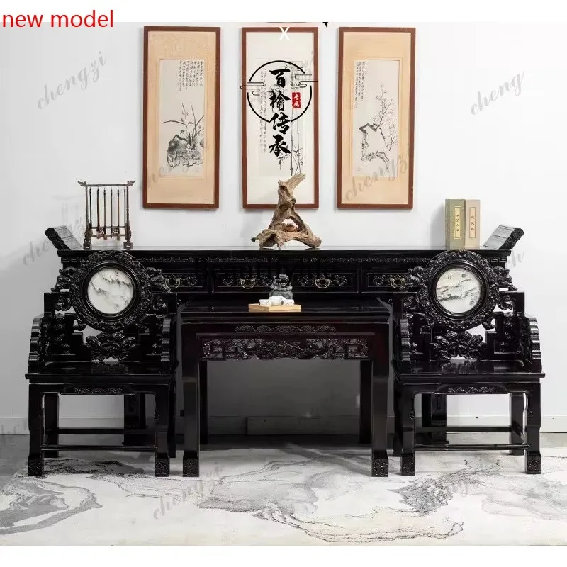 DD182Zhongtang furniture six-piece set, solid wood Chinese-style rural hall house, living room, four pieces for Buddha
