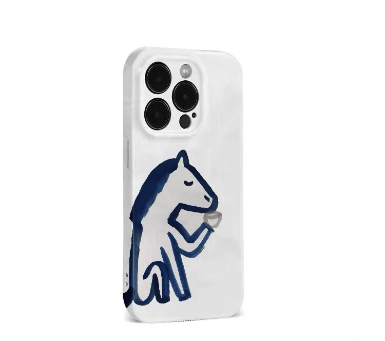 Ins Blue Sketched Horse Cheers Phone Case for IPHONE 17 Air 16E 15PROMAX 14 Plus 13 12 MINI 11 PRO 16Plus XR Acrylic Phone Cover