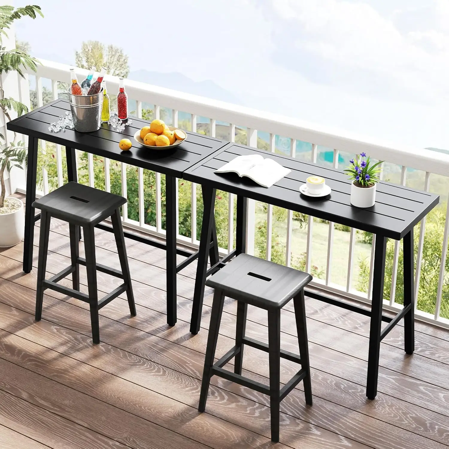 36" Outdoor Bar Table, Rectangular High Pub Table with Adjustable Foot Pads, Patio Counter Height Dining Table for Balcony, Back