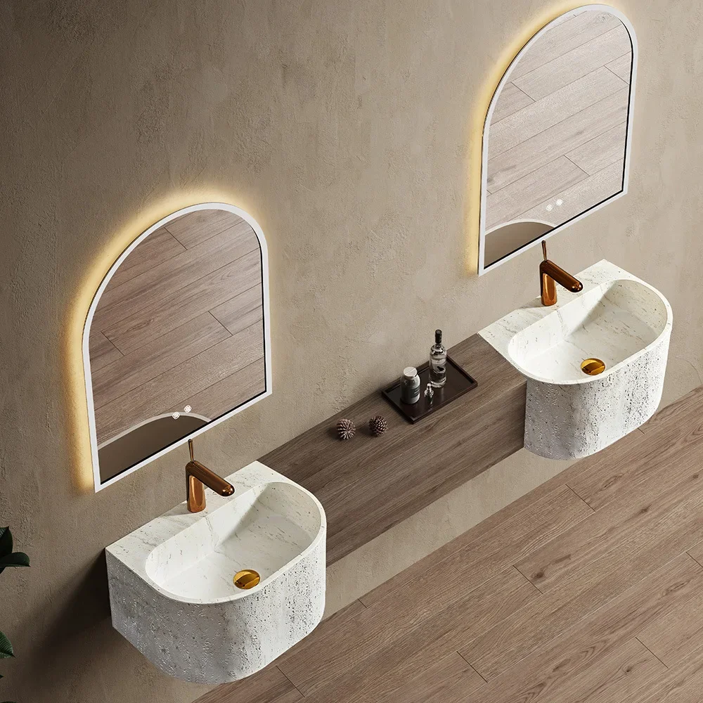 Wall-mounted bathroom cabinet artificial stone water transfer hanging basin designer wall-mounted small size integrated