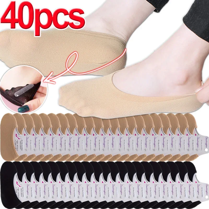 20/40/60pcs Anti Slip Transparent Invisible Stockings Women's Boat Socks Summer Thin Socks Black Flesh Color Light Mouth Socks