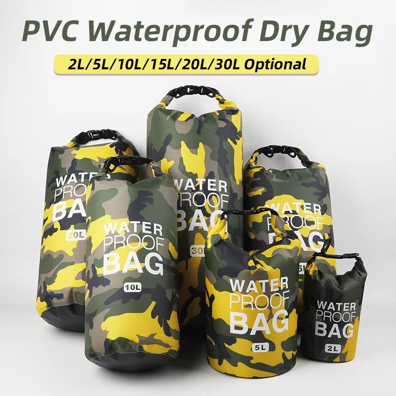 

Waterproof Dry Bag 2/5/10/15/20/30L Outdoor Camouflage Portable Rafting Diving Dry Bag PVC Coated Swimming Bags for River Hiking
