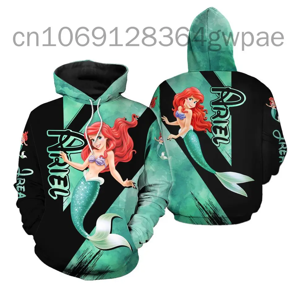 The Little Mermaid Ariel 3D Hoodie Men\'s Womens Casual Sports Pullover Hoodie Disney 3D Hoodie Fashion Oversized Sweatshirt