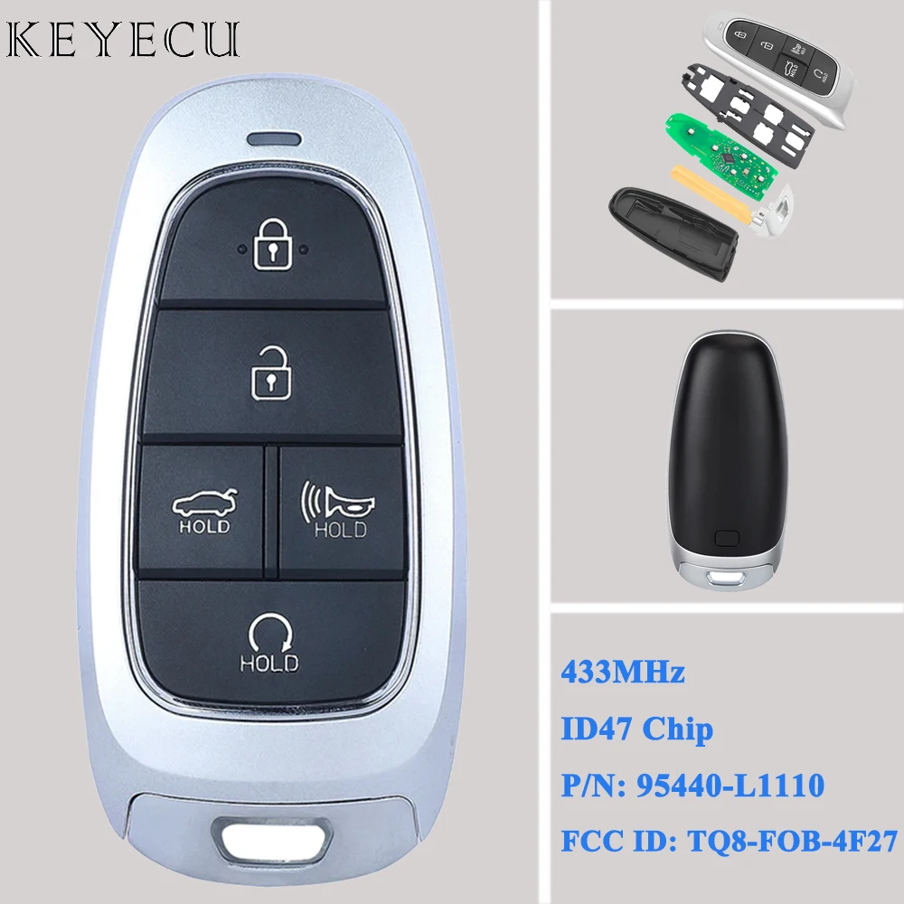 

Keyecu For Hyundai Sonata 2020 2021 2022 2023 Smart Remote Car Key Fob 433MHz With ID47 Chip 95440-L1110 FCC ID: TQ8-FOB-4F27