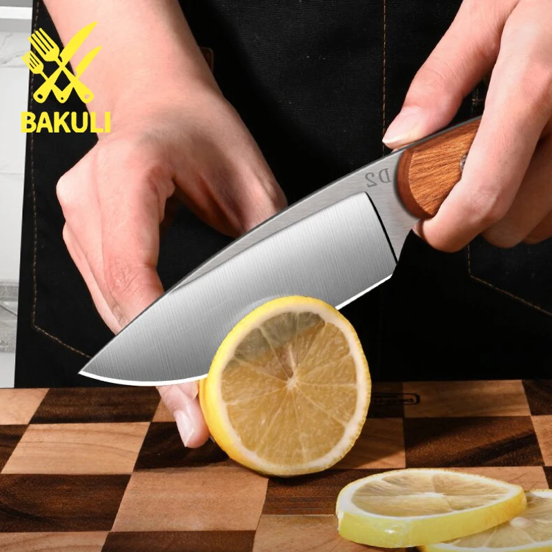 BAKULI-M50 Sapele Wooden Handle Kitchen Knife,Integrated Precision Steel Blade,Meat Knives,Fruit Knife,Comes with Knife Cover