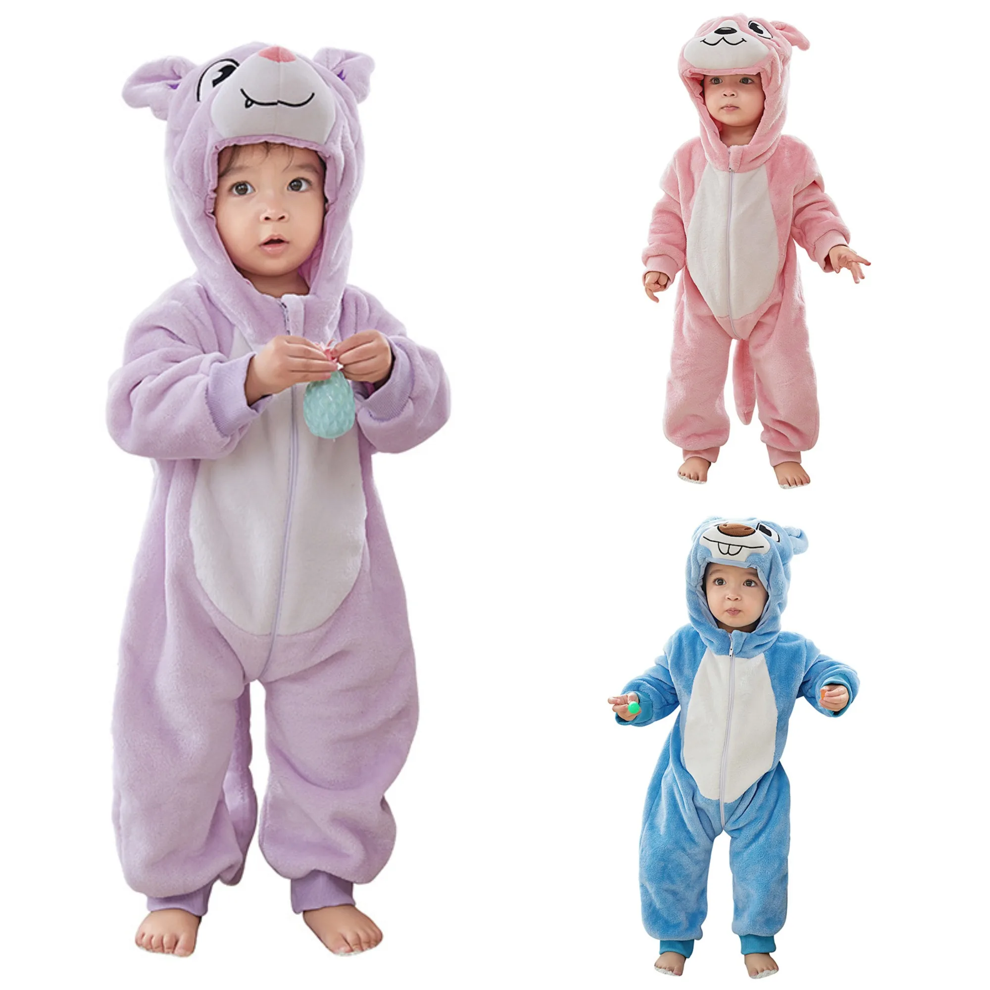 

Baby Rompers Winter Clothes Flannel Hooded Bodysuits Pajamas Animals Overall Jumpsuit for Girls Boys Kids