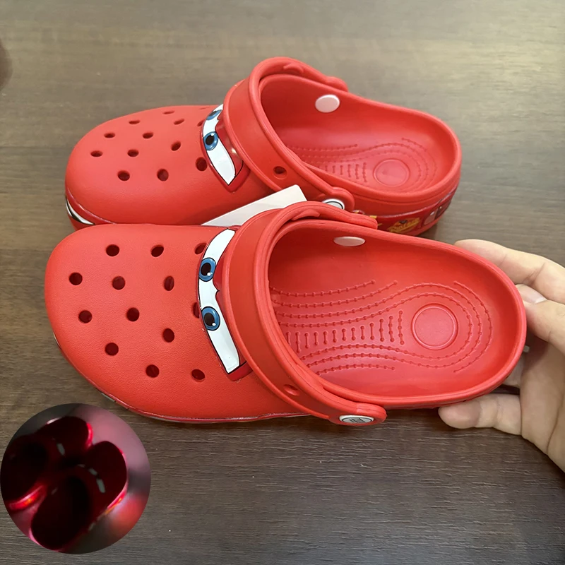 

Children Disney Pixar Lightninged Mcqueens Cartoon Solid Waterproof Slippers Fit Outdoor Sandals Breathable EVA Shoes Xmas Gift