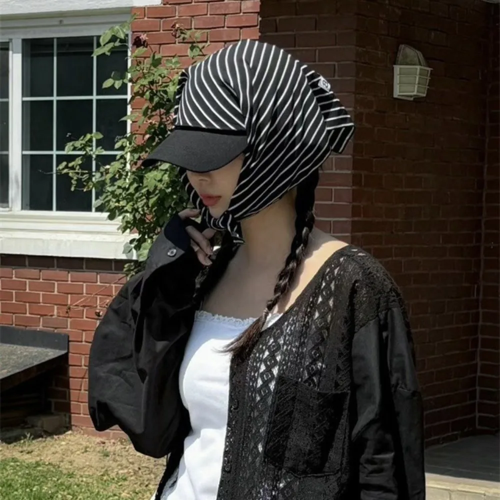 New Color Matching Striped Headscarf Caps UV Protection Cotton Sunscreen Hat Quick Drying Breathable Sun Hat