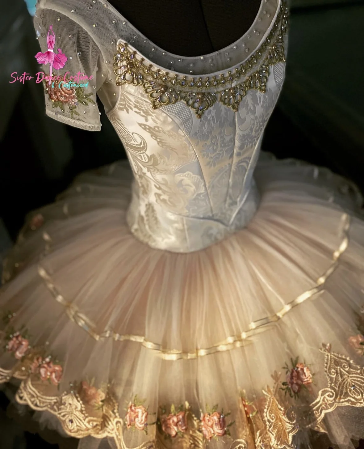 Hochwertiger maßgeschneiderter Paquita Solo Variations TUTU klassischer Tutu-Rock für Kinder und Erwachsene, beiges Rennkleid, Damenkostüm