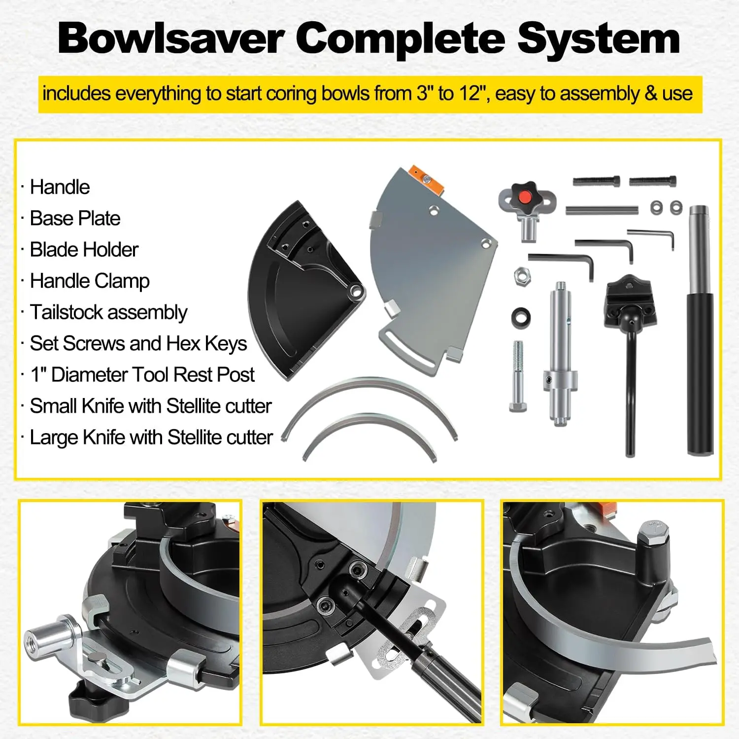 MX Replacement for Woodcut Bowlsaver Complete System with Two Blades for Coring Bowl Blanks 3\