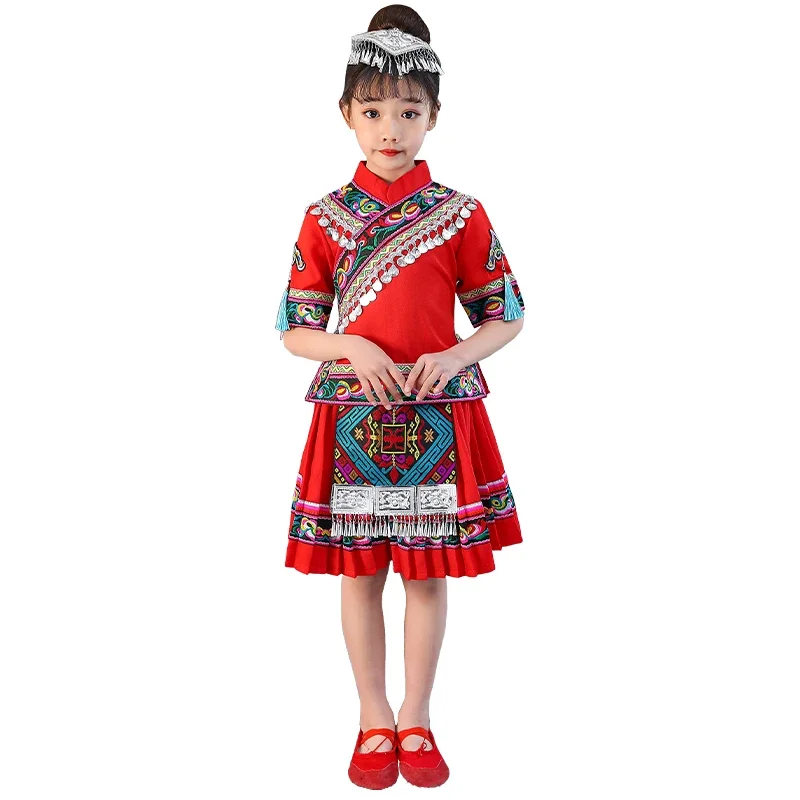 Chinese Traditional Hmong Costume Miao Dance National Perform Dance Wear Girls Minority Classical Stage Dance Modern Dress