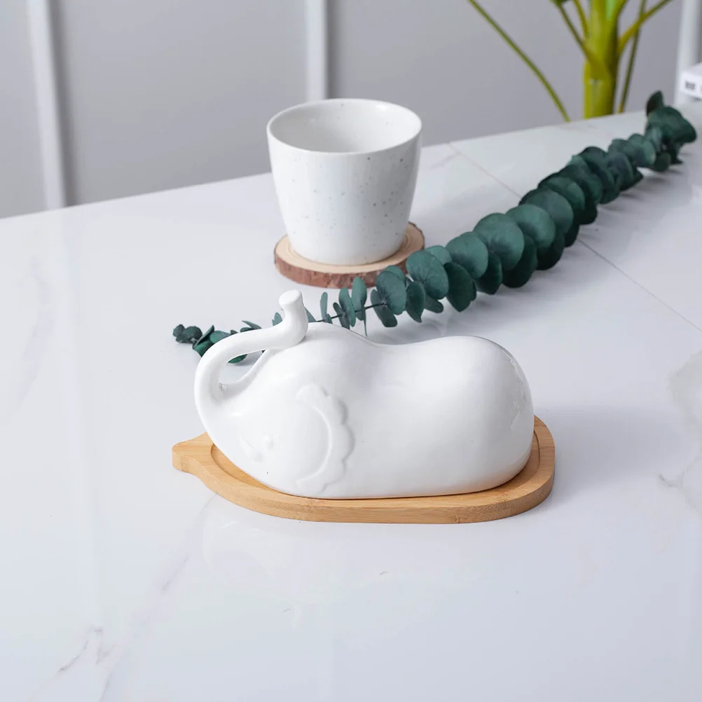 

Elephant Shape Ceramic Butter Plate Lid Sturdy Household Tableware Flatware for Home Hotel Birthday Celebration