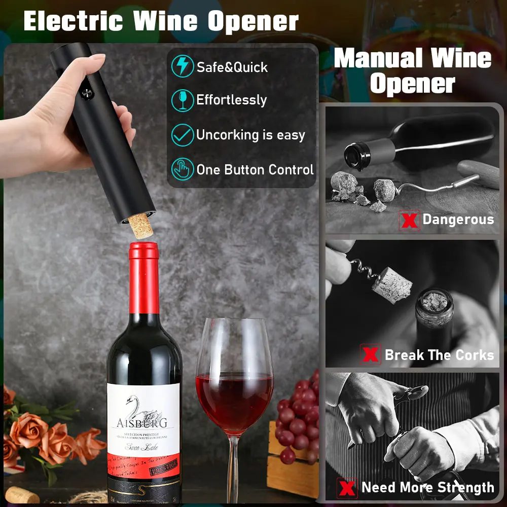 Wine Bottle Opener Automatic Electric Bottle Openers Dry Battery Red Wine Corkscrew Wine Beer Cap Opener Kitchen Accessories