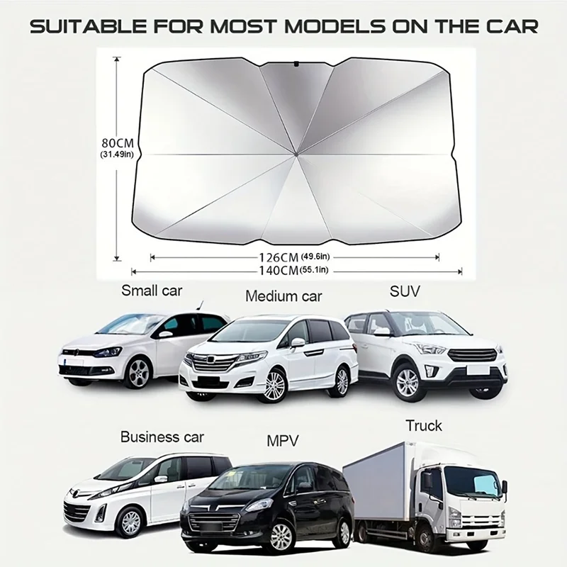 Car parasol sunscreen, thermal insulation, front windshield, sunscreen, silver-coated, thickened, sunscreen, portable storage