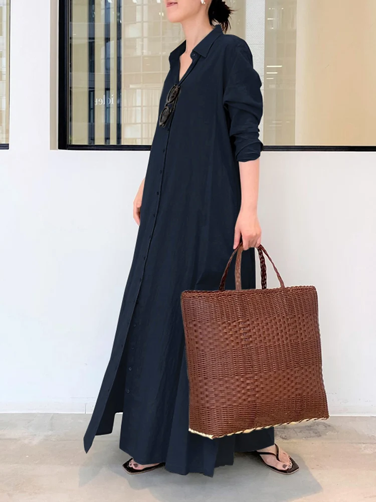 2025 ZANZEA Women Autumn Shirt Dress Lapel Neck Long Sleeve Maxi Sundress Elegant Office Work Solid Long Vestidos - AliExpress 200000345 2025 ZANZEA Women Autumn Shirt Dress Lapel Neck Long Sleeve Maxi Sundress Elegant Office Work Solid Long Vestidos - AliExpress 200000345
