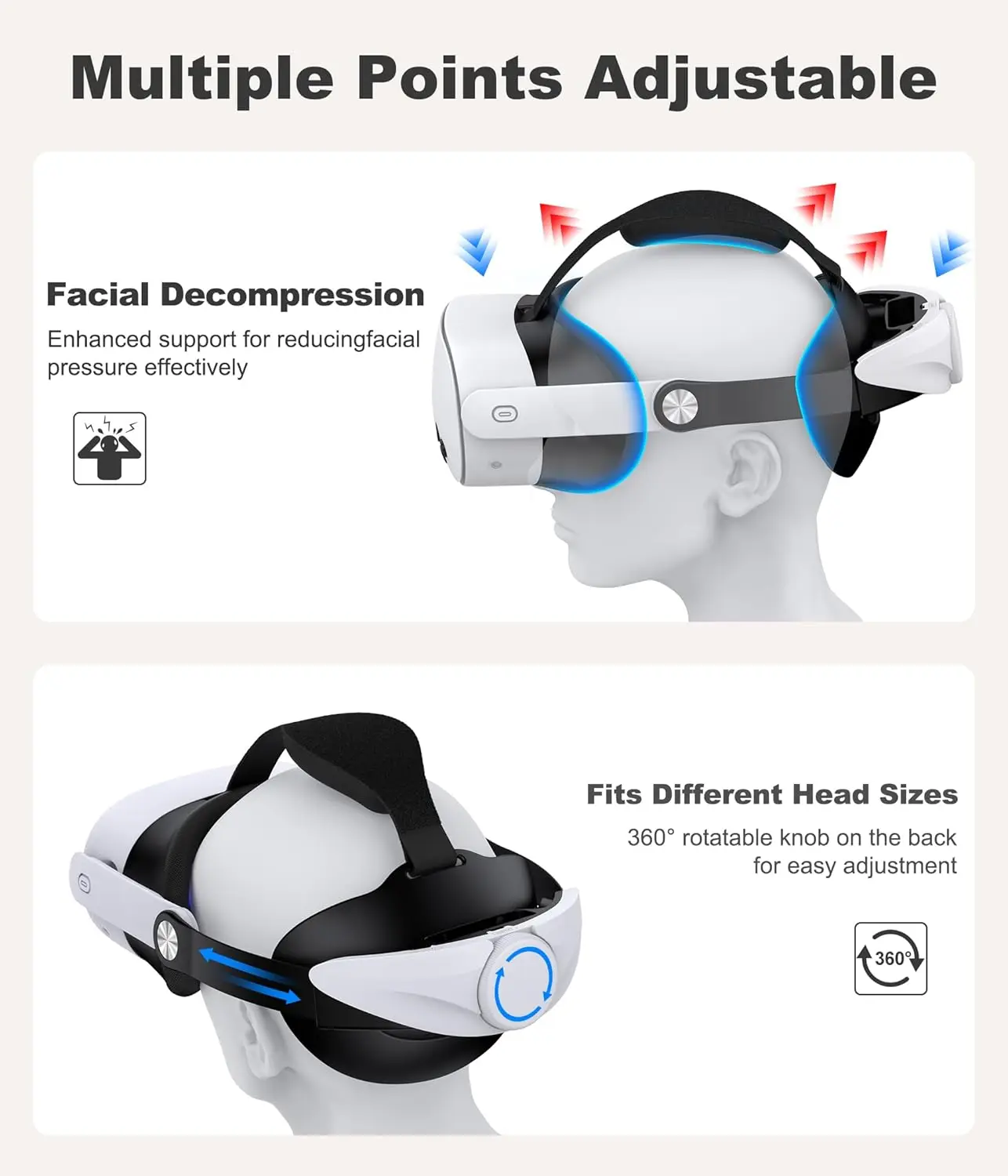 MQ1000 لـ Meta Quest 3S/Quest 3/Quest 2 حزام الرأس لحزام النخبة VR سماعة الرأس حزام الضغط بلاي ستيشن فيتا لعبة