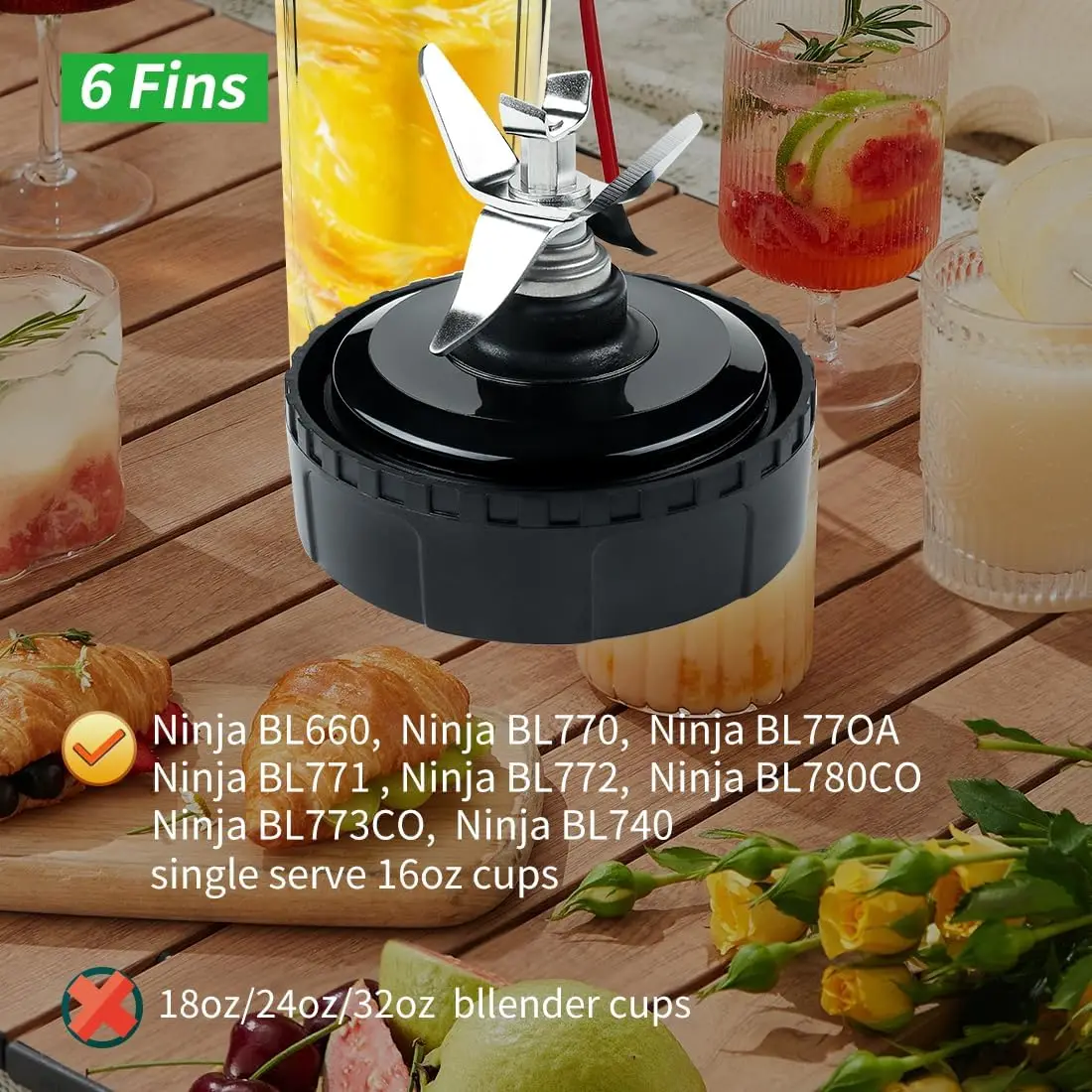 6-płetwy męskie ostrze blendera Części zamienne do blendera Nutri Ninja BL660 BL770 BL780 BL740 itp. (Małe ostrze 3,35 cala)